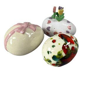 Decorative Easter Eggs 3 Assorted, 2 Ceramic, 1 Wood Holiday Decor, Multicolor